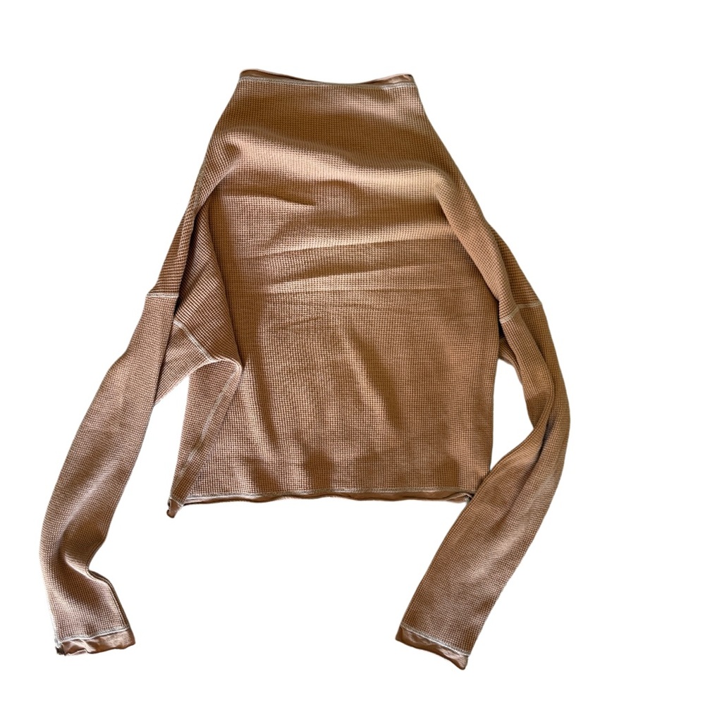 Rare designer Alabama chenin Brown waffle Knit Top organic cotton Sz XS